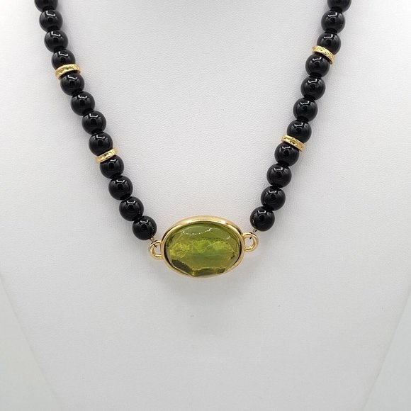Rita Frascione Florence Jewelry - Rita Frascione Florence Signed Womens Black Bead Necklace Gold Tone Metal 16 in